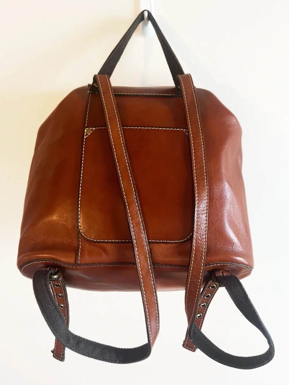 Patricia Nash Casape Cognac Brown Leather Drawstring Backpack
